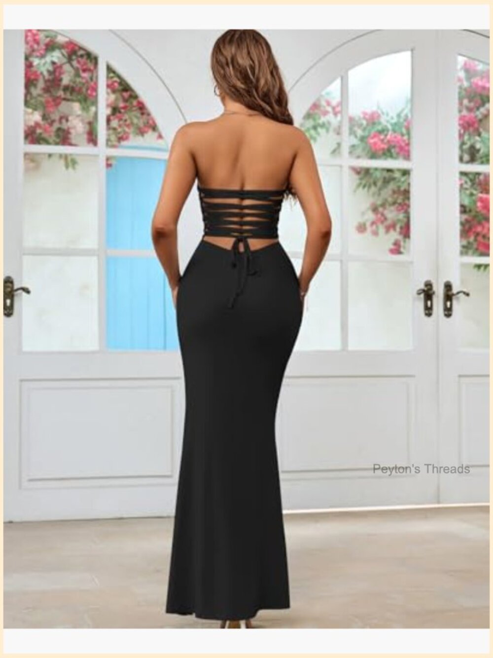 Strapless Tube Top Bodycon Maxi Dress with Side Slit Tie Back - Picture 2 of 7